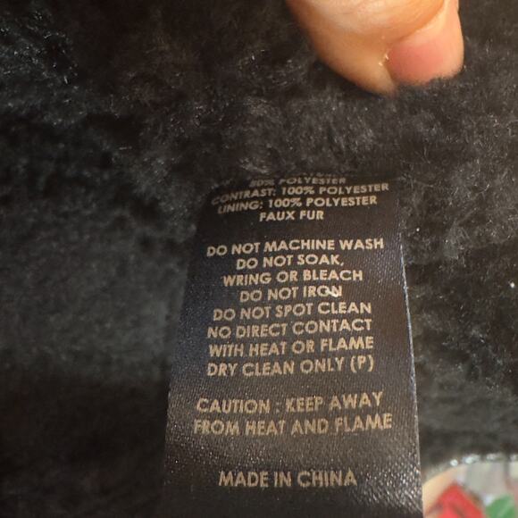 Unreal Fur Aviator Jacket Small Black Bomber Vegan Wet Look Leather Fur Collar - Picture 14 of 14